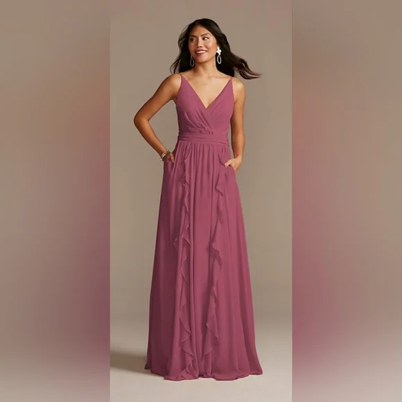 Chiffon strap ruffle bridesmaid dress. Vera Wang size 10. - Picture 3 of 3